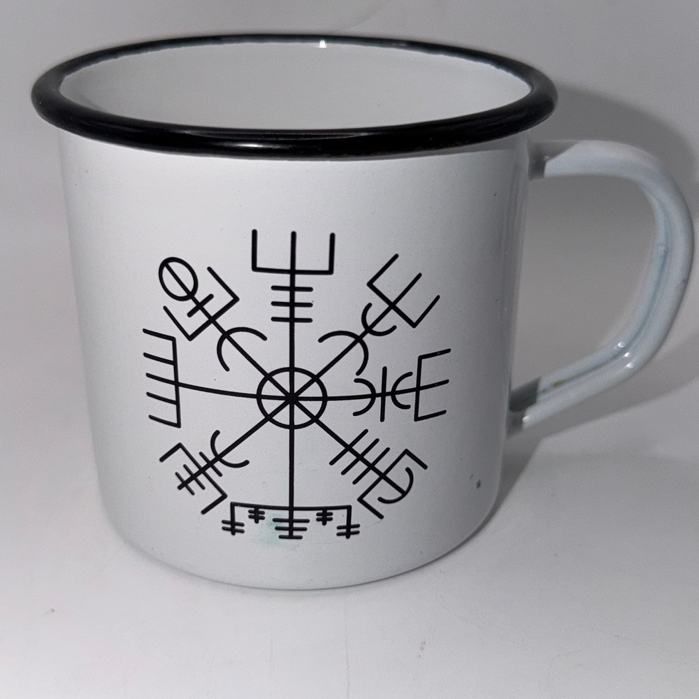 Viking Compass Enamel Mug Norse Vegvisir Wayfinder Goth Wiccan Pagan Cabincore